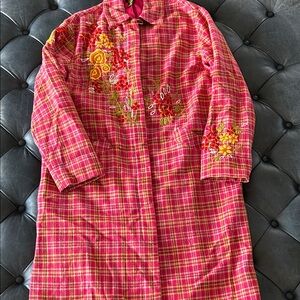Anthropology Tracy Reese Coat Size L Pink Plaid embroidered & pink lined